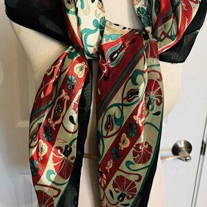 Vintage Ornamental Scarf — Polyester Satin, 90×90 cm (1980s–1990s, Made in China